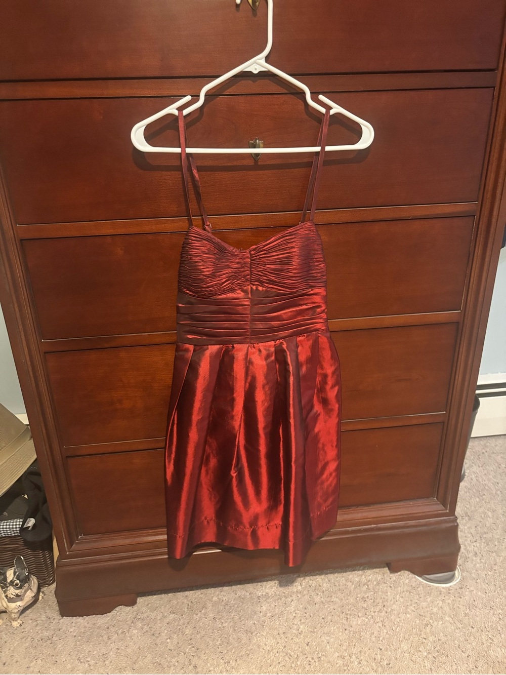 Red Satin Spaghetti Strap Cocktail Dress